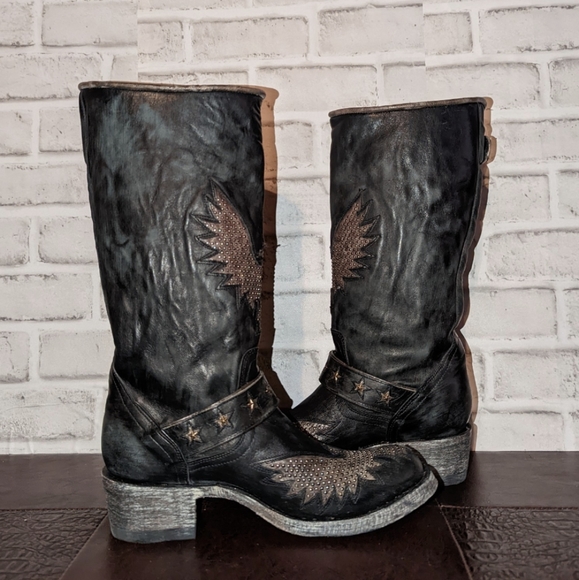 NEW Old Gringo Iron Eagle Black Distressed Riveted Biker Boots size 6.5 - Picture 11 of 13